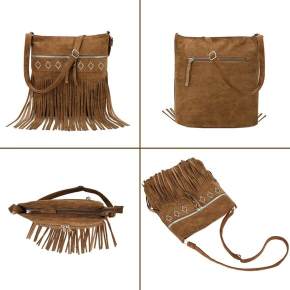 Western Fringe Crossbody Bag Faux Suede Shoulder Purse for Women - Picture 3 of 6
